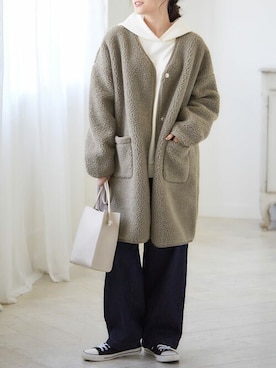 「ハニーズ」｜「アイテム（ノーカラージャケット）」を使った、ハニーズさん（レディース・158cm）の冬コーディネート