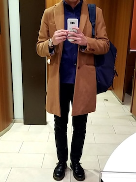 「アイテム（バックパック/リュック、ブルー系）」を使った、Aさん（メンズ・181cm）の冬コーディネート