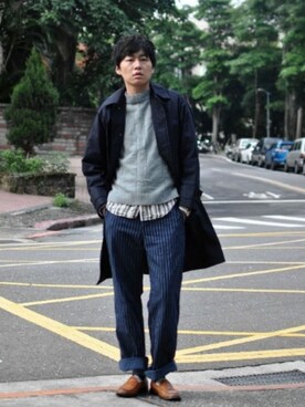 「シンプルおしゃれが好き」｜「アイテム（チェスターコート）」を使った、ケイリンさん（メンズ・182cm）の秋コーディネート