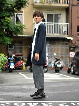 「秋」｜「アイテム（ピーコート）」を使った、ケイリンさん（メンズ・182cm）の秋コーディネート