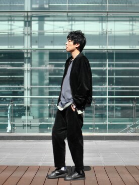 「シンプルおしゃれが好き」｜「アイテム（スタジャン）」を使った、ケイリンさん（メンズ・182cm）の冬コーディネート