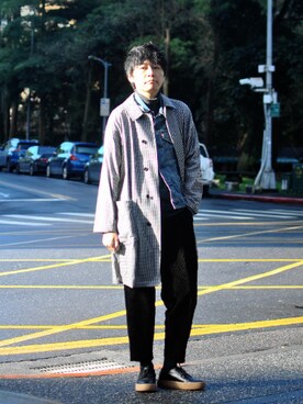 「Steven Alan（スティーブンアラン）のアイテム（チェスターコート）」を使った、ケイリンさん（メンズ・182cm）の冬コーディネート