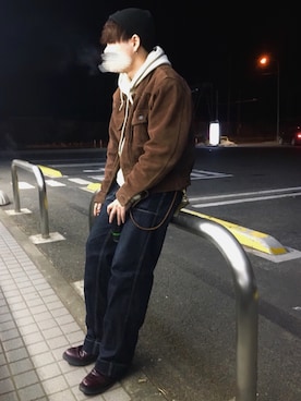 「Eddie Bauer（エディーバウアー）のアイテム（デニムパンツ）」を使った、yasukeさん（メンズ・163cm）の冬コーディネート