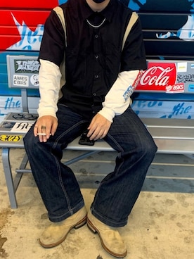「Eddie Bauer（エディーバウアー）のアイテム（デニムパンツ）」を使った、yasukeさん（メンズ・163cm）の夏コーディネート