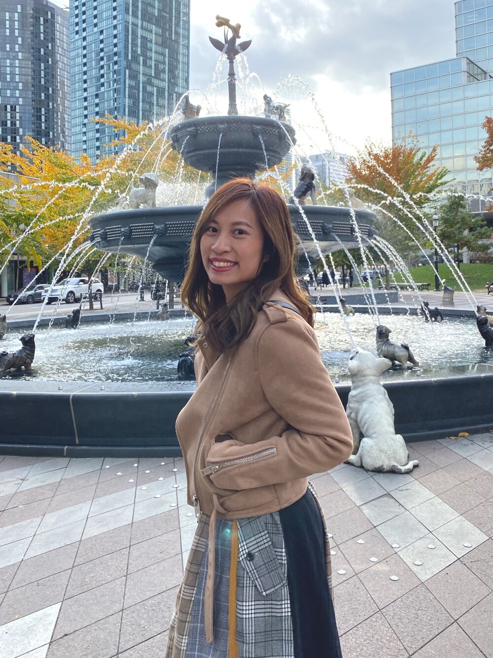 「streetstyle、街頭穿搭、winter、autumn、秋のコーデ、冬コーデ、ootd、skirt」｜「Major madeのアイテム（ライダースジャケット、その他）」を使った、Wingss.さん（レディース・153cm）の秋コーディネートの1枚目の写真
