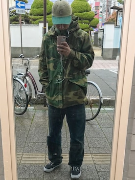「SON OF THE CHEESE（サノバチーズ）のアイテム（帽子）」を使った、なかやさん（メンズ・177cm）の冬コーディネート