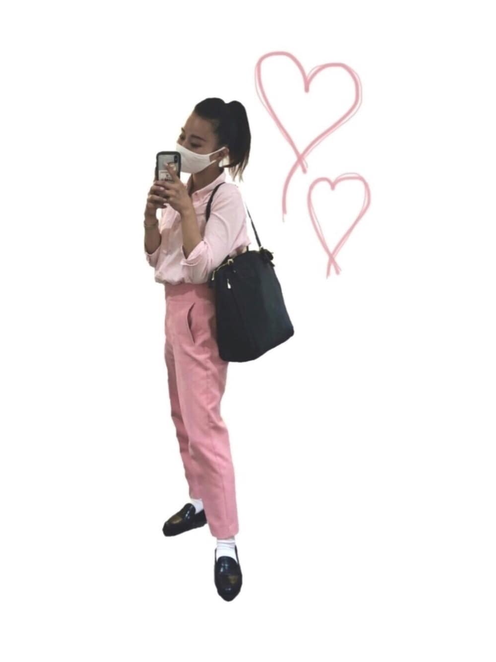 「これが私をアゲる服、春夏コーデ、ピンクコーデ、就活、大人カジュアル、キレイめ、ワントーンコーデ、ootd、ピンクパンツ、オールピンク」｜「Samantha Thavasaのアイテム（トートバッグ、ブラック系）」を使った、ナさん（レディース・158cm）の春コーディネートの1枚目の写真