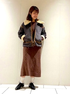 「POU DOU DOU（プードゥドゥ）のアイテム（ブルゾン）」を使った、ヤマシタさん（レディース・163cm）の冬コーディネート
