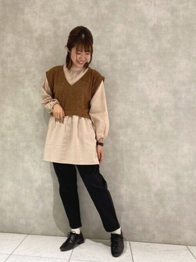 「POU DOU DOU（プードゥドゥ）のアイテム（その他パンツ）」を使った、ヤマシタさん（レディース・163cm）の冬コーディネート