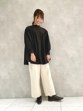 「ギャザーブラウス」｜ヤマシタさん（レディース・163cm）の冬コーディネート