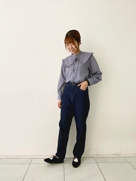 「ギンガムチェックシャツ」｜ヤマシタさん（レディース・163cm）の秋コーディネート