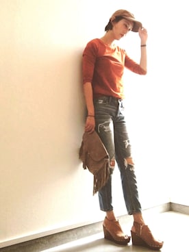 「TODAYFUL（トゥデイフル）のフリンジクラッチバッグ（クラッチバッグ）」を使った、MISAさん（レディース・165cm）の夏コーディネート