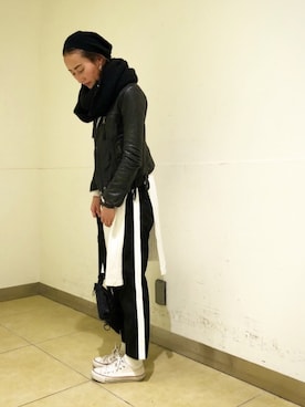「Abahouse Devinette（ドゥヴィネット）のアイテム（ライダースジャケット）」を使った、MISAさん（レディース・165cm）の冬コーディネート