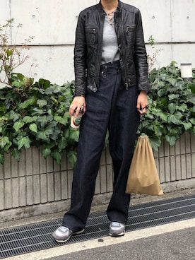 「Abahouse Devinette（ドゥヴィネット）のアイテム（ライダースジャケット）」を使った、MISAさん（レディース・165cm）の春コーディネート