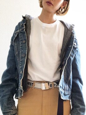 「UNIQLO（ユニクロ）のMEN スーピマコットンクルーネックT（半袖）A（Tシャツ/カットソー）」を使った、MISAさん（レディース・165cm）の春コーディネート