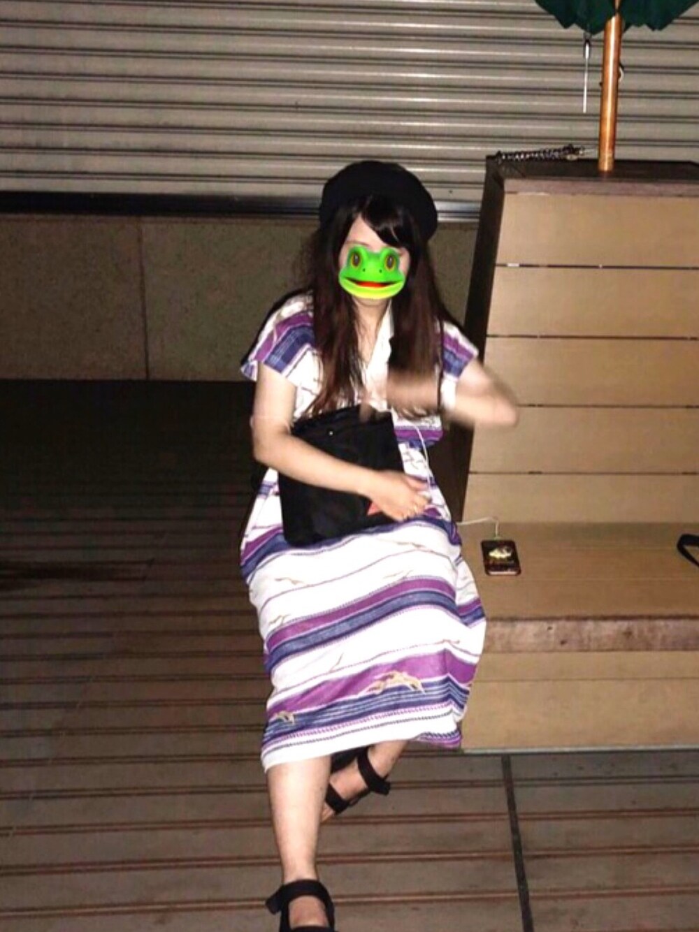 「夏コーデ、古着、ワンピース、スポーツサンダル、低身長、熊本、夏の夜」｜「usedのアイテム（ワンピース、ホワイト系）」を使った、いむうさん（レディース・150cm）の夏コーディネートの1枚目の写真