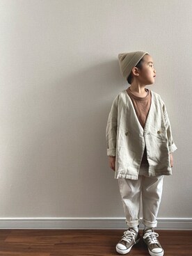 「kids」｜「アイテム（ノーカラージャケット）」を使った、y___aさん（キッズ・120cm）の春コーディネート