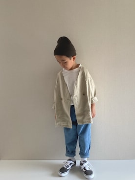 「kids」｜「アイテム（ノーカラージャケット）」を使った、y___aさん（キッズ・120cm）の春コーディネート