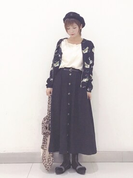 beary_rabbitさんの「FRONT BUTTON FLARE SKIRT」を使ったコーディネート