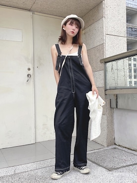 「日系极简」｜「アイテム（サロペット/オーバーオール）」を使った、beary_rabbitさん（レディース・156cm）の夏コーディネート