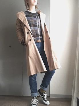 「koe（コエ）のアイテム（トレンチコート）」を使った、しおりさん（レディース・165cm）の冬コーディネート