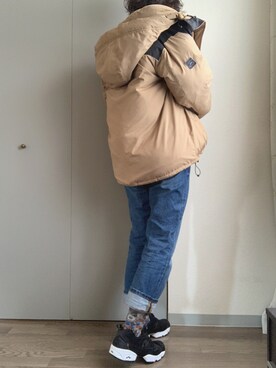 「ニコアンド」｜「アイテム（ダウンジャケット/コート）」を使った、しおりさん（レディース・166cm）の冬コーディネート