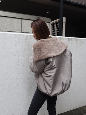 「EMODA（エモダ）のフェイクファードッキングワイドカラーブルゾン（ブルゾン）」を使った、大谷亜宥茄 (EMODA)さん（レディース・172cm）の冬コーディネート