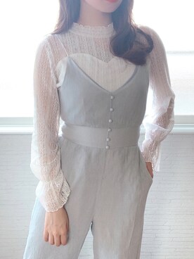 「水色」｜「アイテム（オールインワン・サロペット）」を使った、🍑しろもも🍑さん（レディース・159cm）の春コーディネート