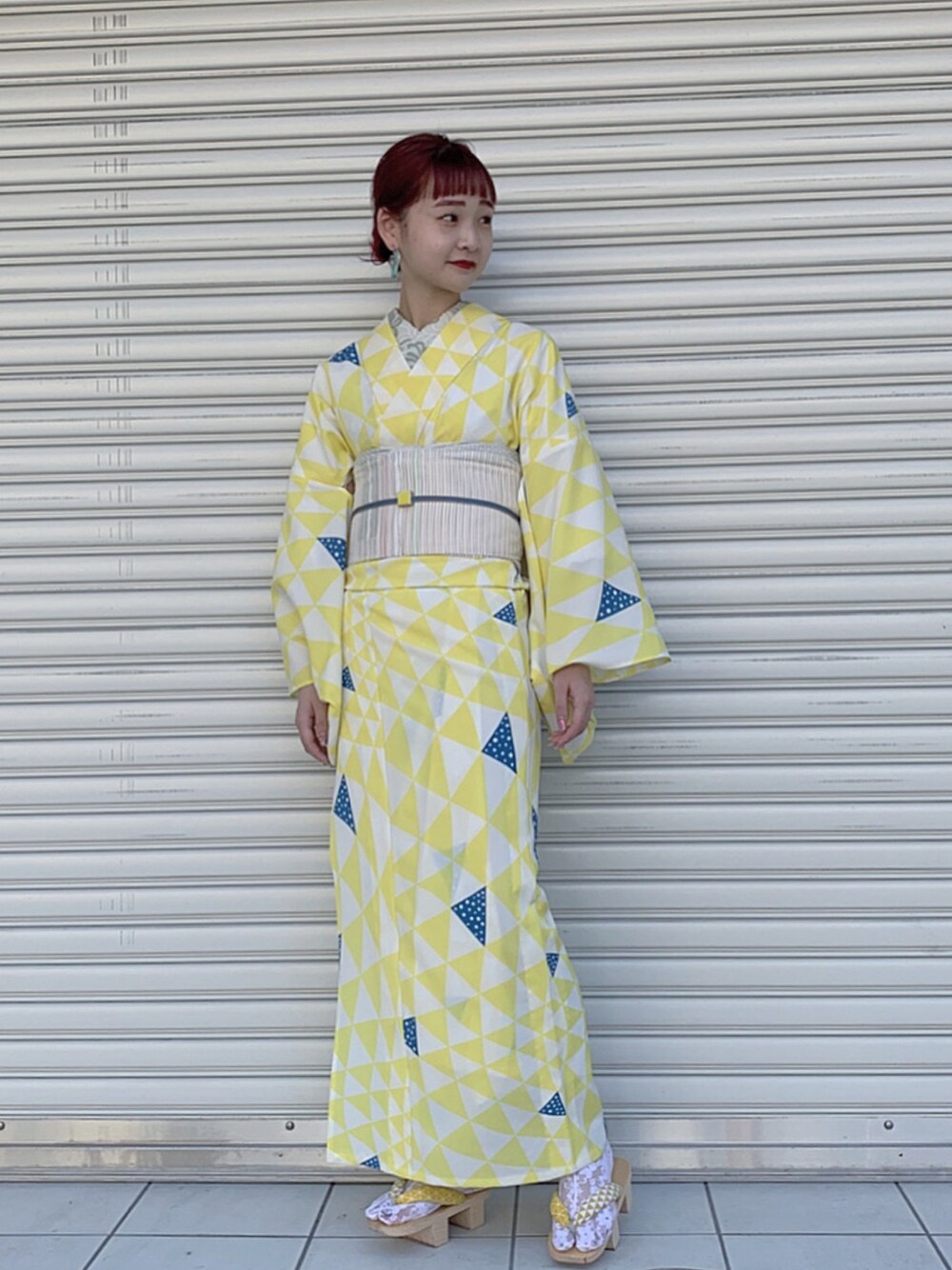 「浴衣祭り、カジュアル着物、ふだん着物、着物、夏コーデ、出勤コーデ、休日スタイル、お洒落さんとつながりたい」｜「大塚呉服店のアイテム（浴衣、イエロー系）」を使った、0osko0さん（レディース・162cm）の夏コーディネートの1枚目の写真