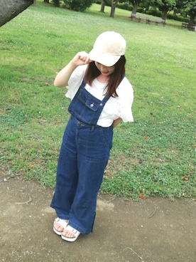 「Heather（ヘザー）のアイテム（サロペット/オーバーオール、ブルー系）」を使った、Chancoriさん（レディース・154cm）の夏コーディネート