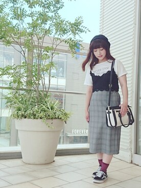 「Heather（ヘザー）のアイテム（キャミソール、ブラック系）」を使った、Chancoriさん（レディース・154cm）の秋コーディネート