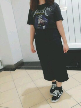 「GLOBAL  WARKのアイテム（スカート、ブラック系）」を使った、Chancoriさん（レディース・154cm）の夏コーディネート