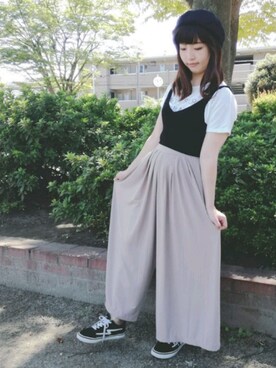 「VANS（バンズ）のアイテム（スニーカー、ブラック系）」を使った、Chancoriさん（レディース・154cm）の秋コーディネート