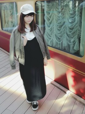 「GLOBAL  WORK のアイテム（ワンピース、ブラック系）」を使った、Chancoriさん（レディース・154cm）の秋コーディネート