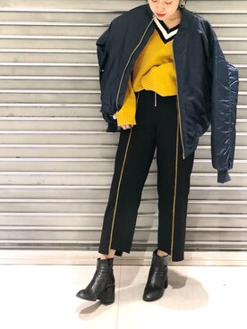 「マスタード」｜「アイテム（MA-1）」を使った、nodopachiさん（レディース・162cm）の秋コーディネート