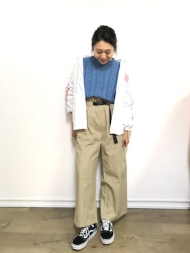 「ケーブルニット」｜「アイテム（ナイロンジャケット）」を使った、nodopachiさん（レディース・162cm）の冬コーディネート