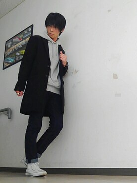 「SHIPS（シップス）のアイテム（チェスターコート）」を使った、Janさん（メンズ・171cm）の冬コーディネート