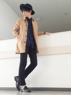 「TRANS CONTINENTS（トランスコンチネンツ）のアイテム（ステンカラーコート）」を使った、Janさん（メンズ・171cm）の秋コーディネート