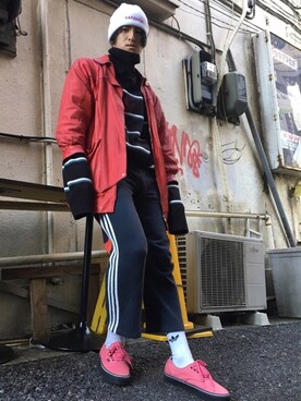 「M.Y.O.B（エム.ワイ.オー.ビー）のアイテム（ニット/セーター）」を使った、やんねさん（メンズ・180cm）の冬コーディネート