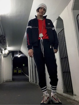 「Gosha Rubchinskiy（ゴーシャラブチンスキー）のアイテム（ニットキャップ/ビーニー）」を使った、やんねさん（メンズ・180cm）の春コーディネート