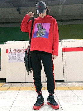 「M.Y.O.B（エム.ワイ.オー.ビー）のアイテム（帽子）」を使った、やんねさん（メンズ・180cm）の春コーディネート