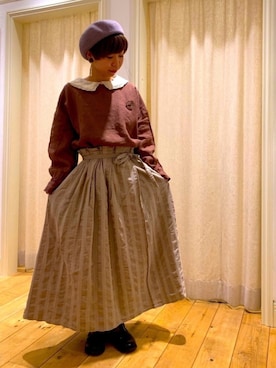「着まわしコーデ」｜「アイテム（ハンチング/ベレー帽）」を使った、や。さん（レディース・156cm）の秋コーディネート