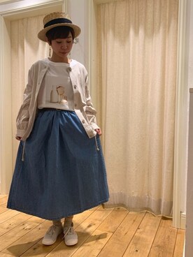 「カンカン帽」｜「アイテム（ブルゾン）」を使った、や。さん（レディース・156cm）の春コーディネート