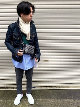 「FENDI」｜「アイテム（デニムジャケット）」を使った、つばささん（メンズ・166cm）の冬コーディネート