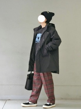 「赤チェック」｜「アイテム（その他アウター）」を使った、naokさん（メンズ・175cm）の冬コーディネート