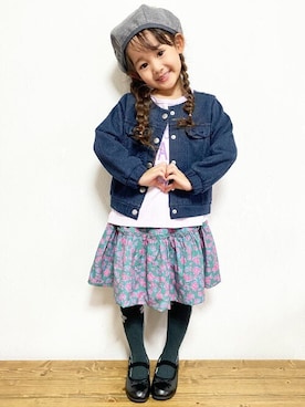 「アイテム（デニムジャケット）」を使った、KPさん（キッズ・105cm）の秋コーディネート