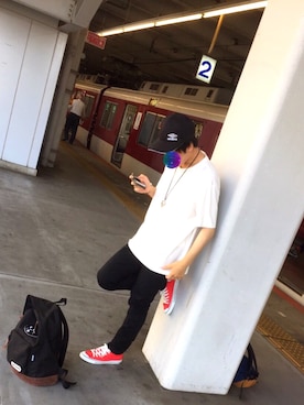 「UMBRO（アンブロ）のアイテム（キャップ）」を使った、こもさんさん（メンズ・170cm）の夏コーディネート