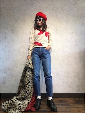 「アイテム（ローファー、グリーン系）」を使った、Kotomi Minagawaさん（レディース・169cm）の冬コーディネート