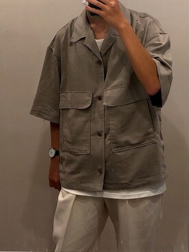 「LIDNM（リドム）のSUEDE W POCKET SHIRT（シャツ/ブラウス、グレー系）」を使った、がきさん（メンズ・173cm）の夏コーディネート