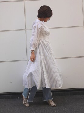 「デイリーカジュアル」｜「アイテム（シャツワンピース）」を使った、Nanamiさん（レディース・162cm）の春コーディネート
